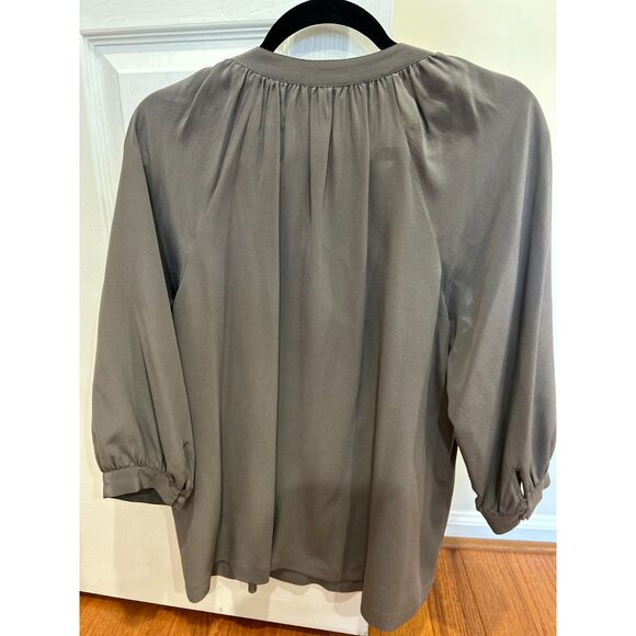 Joie Split V-Neck Blouson Sleeve Gathered Flowy Top Gray Small - Picture 2 of 6